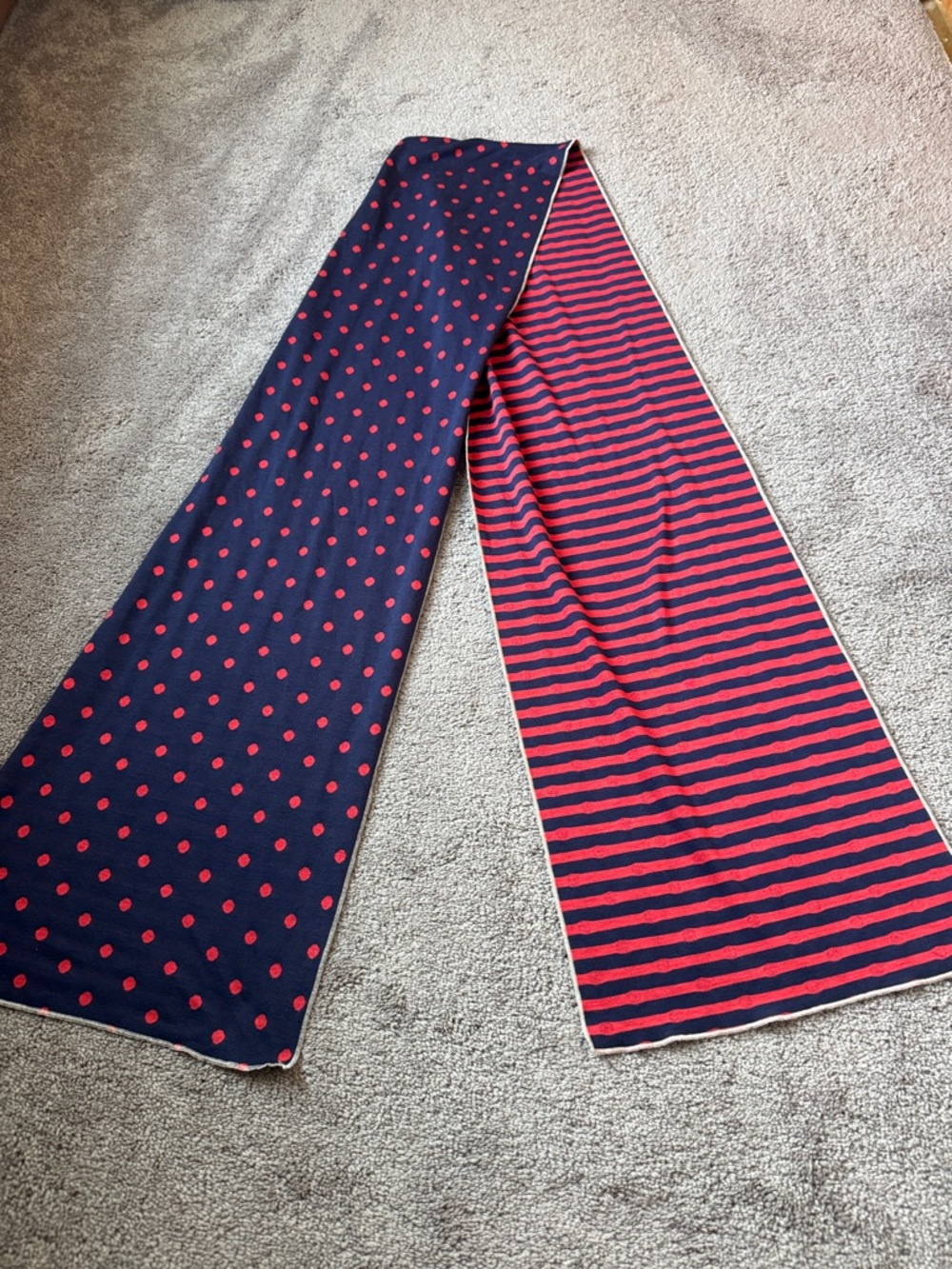 Coldwater Creek Reversible Polka Dot Stripe Scarf Navy Red Lightweight